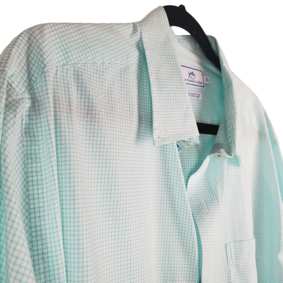 Men's Southern Tide Dress Shirt. Light gr/wt plaid. XL - Picture 2 of 10